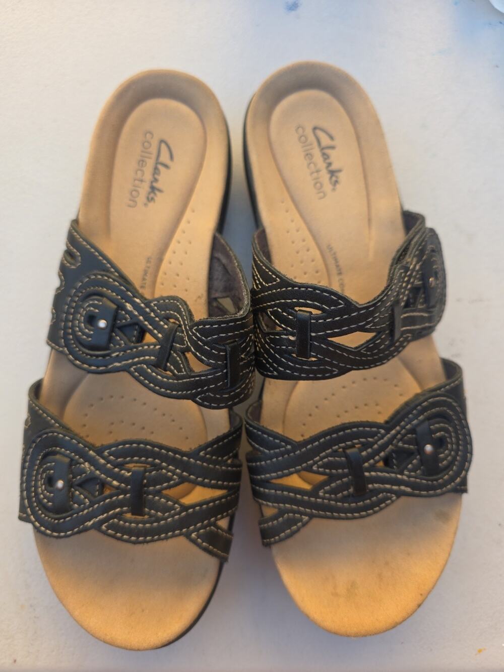 Clarks Collection Women's Black Slide Sandals Size 8.5 Wide Comfort Casual